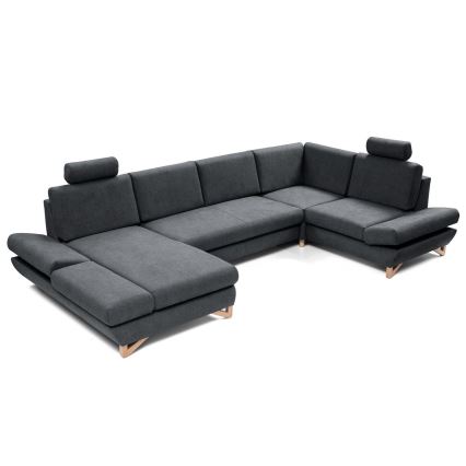 Canapé d'angle convertible rembourré en U AVESTA, anthracite, avec coffre de rangement