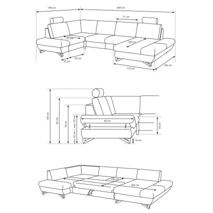 Canapé d'angle rembourré en U convertible AVESTA avec coffre de rangement — Anthracite