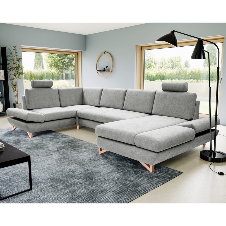 Canapé d'angle convertible rembourré en U AVESTA avec coffre de rangement, gris