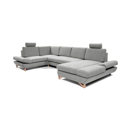 Canapé d'angle convertible rembourré en U AVESTA avec coffre de rangement, gris