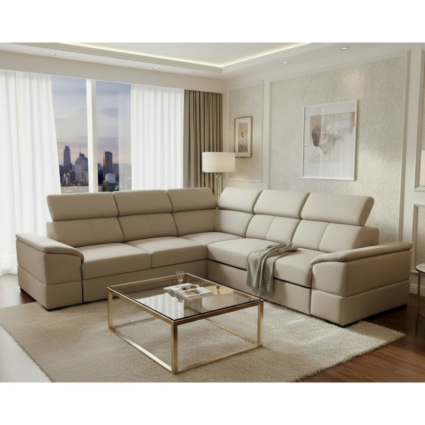 Canapé d'angle convertible réversible avec coffre de rangement GRANADA, beige