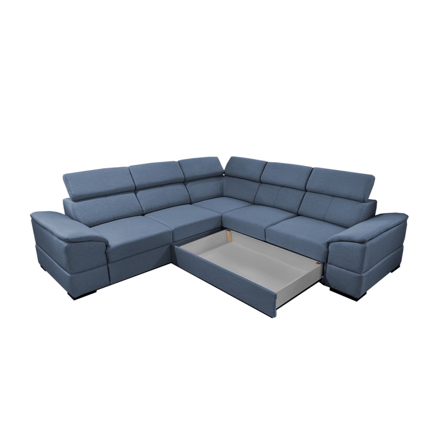 Canapé d'angle réversible et convertible GRANADA avec coffre de rangement, bleu