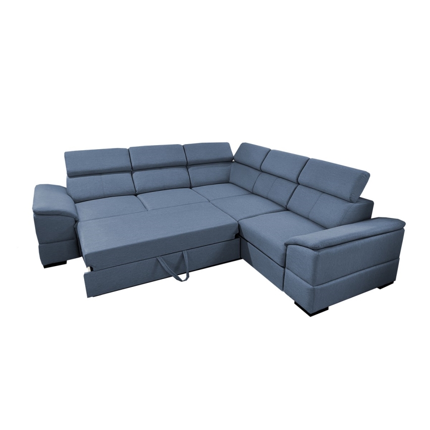 Canapé d'angle réversible et convertible GRANADA avec coffre de rangement, bleu