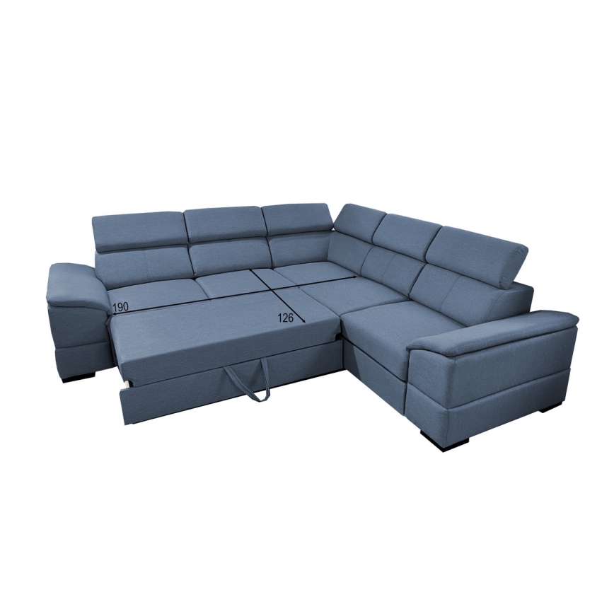 Canapé d'angle réversible et convertible GRANADA avec coffre de rangement, bleu