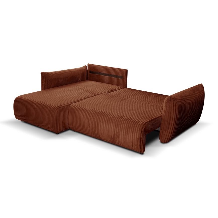 Canapé d'angle réversible convertible en L FRIDA marron avec coffre de rangement