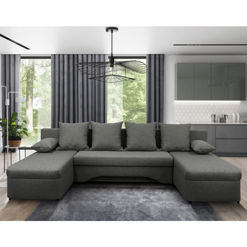 Canapé d'angle convertible réversible en U ALMEIDA avec coffre de rangement, anthracite