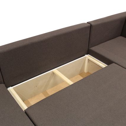 Canapé d'angle convertible en U réversible SEYA marron avec coffre de rangement