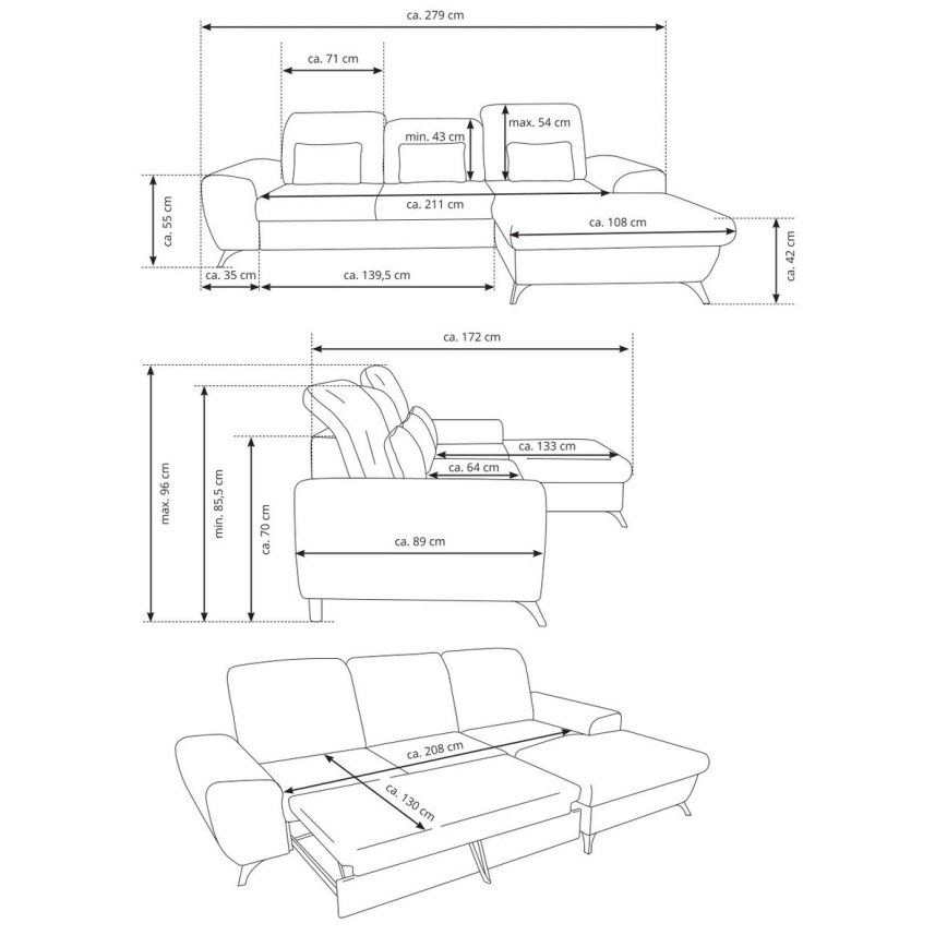 Canapé d'angle convertible rembourré en L ALTA avec coffre de rangement, angle droit, beige