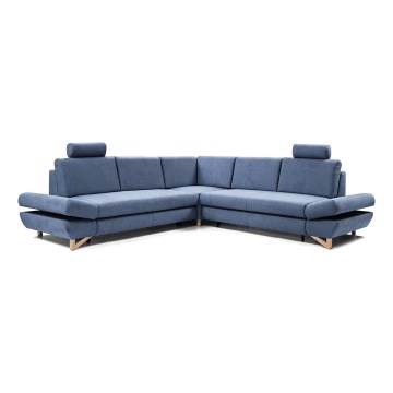 Canapé d'angle convertible tapissé AVESTA en L, côté droit, bleu, avec coffre de rangement
