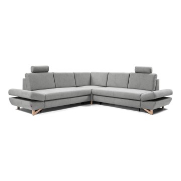 Canapé d'angle convertible tapissé en L AVESTA avec coffre de rangement, côté droit, gris