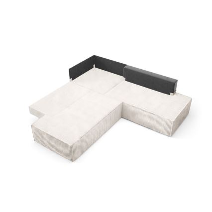 Canapé d'angle convertible TERAMO en L avec coffre de rangement, version droite, beige