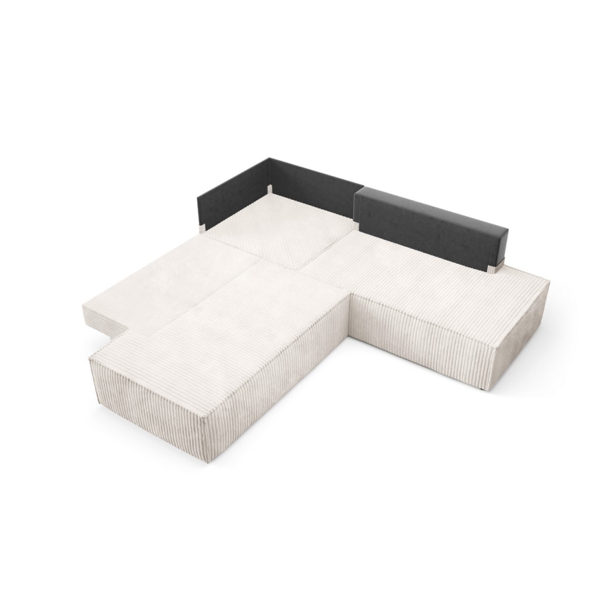 Canapé d'angle convertible TERAMO en L avec coffre de rangement, version droite, beige