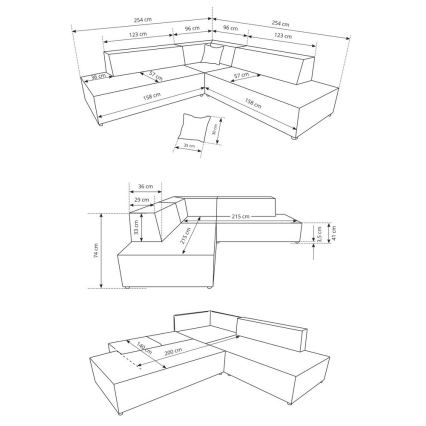 Canapé d'angle convertible TERAMO en L avec coffre de rangement, version droite, beige