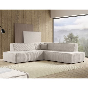 Canapé d'angle convertible TERAMO en L, coffre de rangement, angle droit, beige