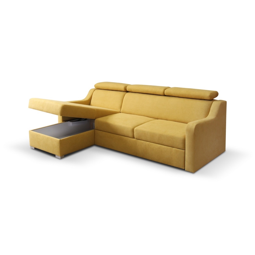 Canapé d'angle convertible universel avec coffre de rangement PORTO, jaune