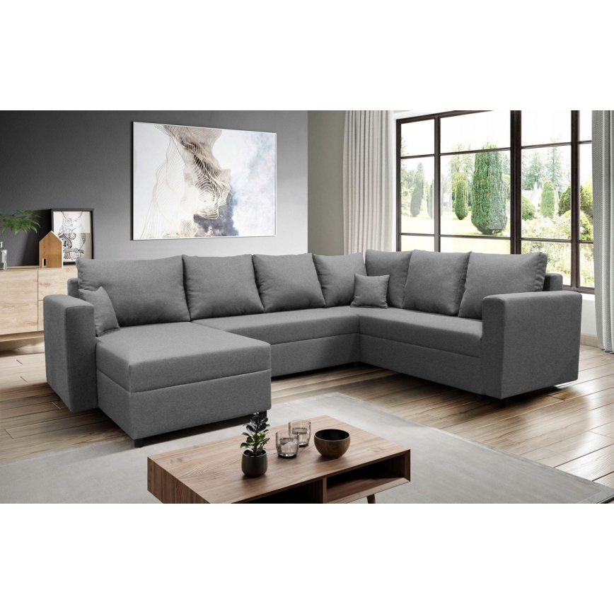 Canapé d'angle universel modulable en U SEYA avec rangement, gris