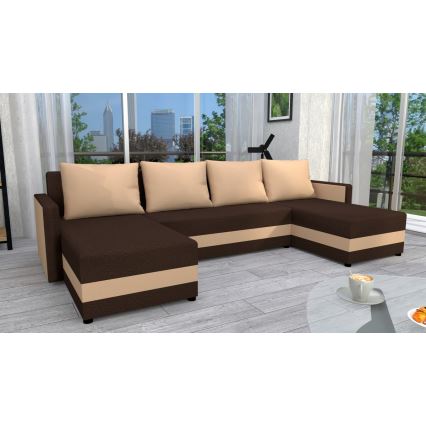 Canapé d'angle universel convertible en U BRISTOL, revêtement en tissu marron/beige