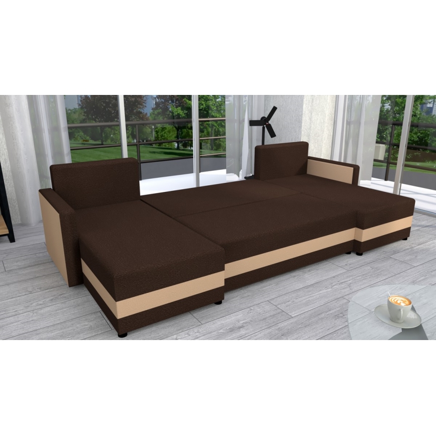 Canapé d'angle universel convertible en U BRISTOL, revêtement en tissu marron/beige