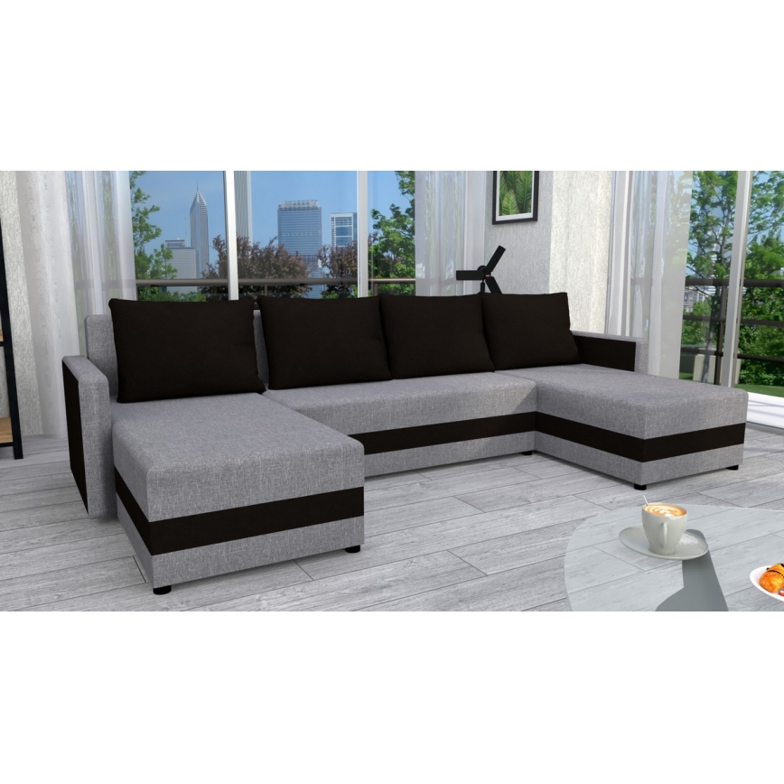 Canapé d'angle convertible universel rembourré BRISTOL gris/noir