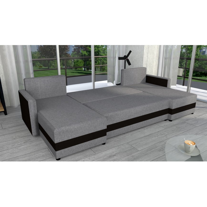 Canapé d'angle convertible universel rembourré BRISTOL gris/noir