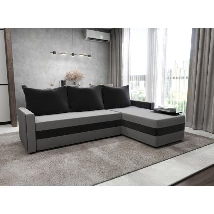 Canapé d'angle universel convertible en L BRISTOL, tissu gris/noir