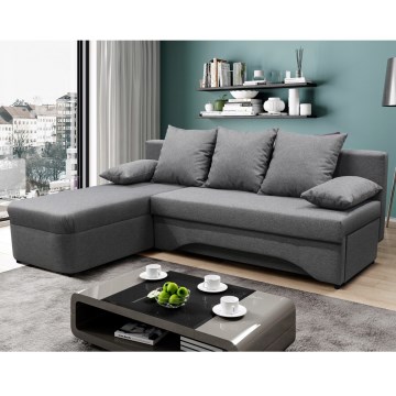Canapé d'angle convertible universel en L ALMEIDA avec coffre de rangement, gris