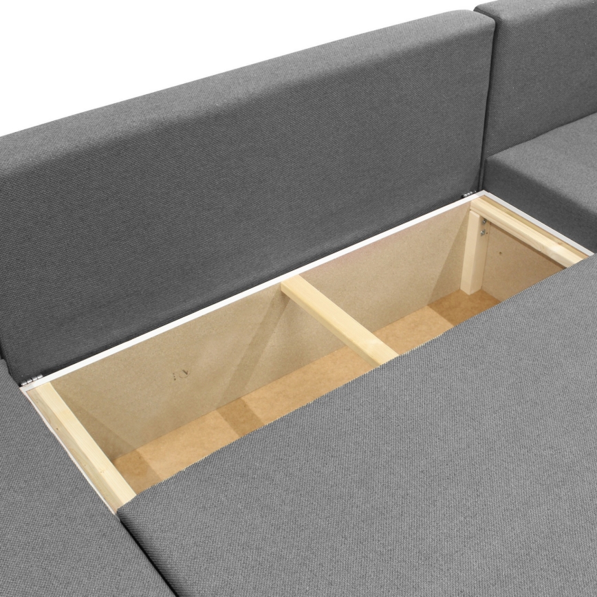 Canapé d'angle convertible universel en U avec coffre de rangement SEYA, gris