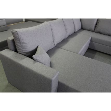 Canapé d'angle convertible universel en U avec coffre de rangement SEYA, gris