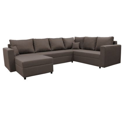 Canapé d'angle convertible universel en U SEYA marron avec rangement intégré