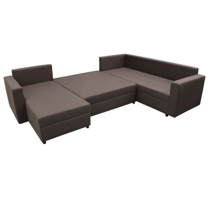 Canapé d'angle convertible universel en U SEYA marron avec rangement intégré