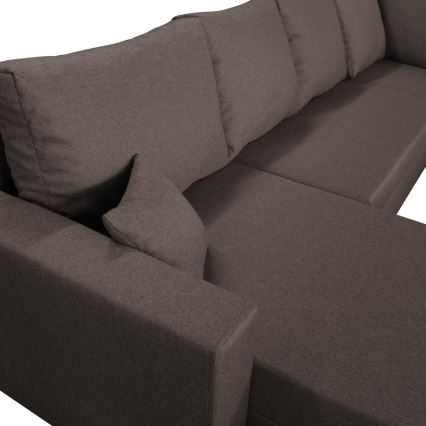 Canapé d'angle convertible universel en U SEYA marron avec rangement intégré