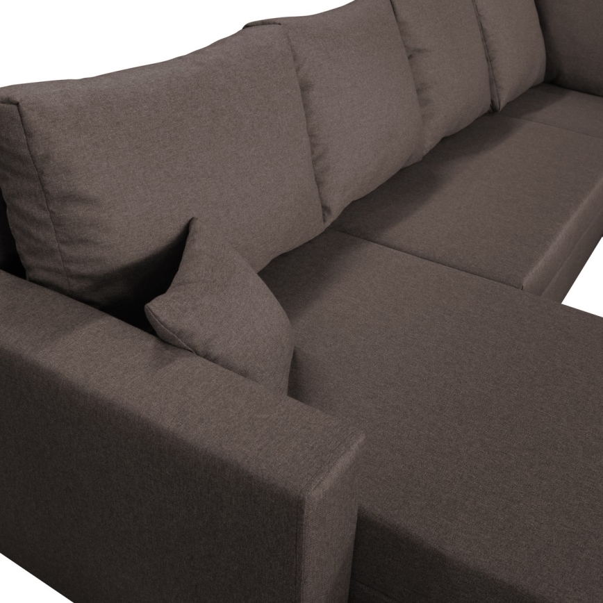Canapé d'angle convertible universel en U SEYA marron avec rangement intégré