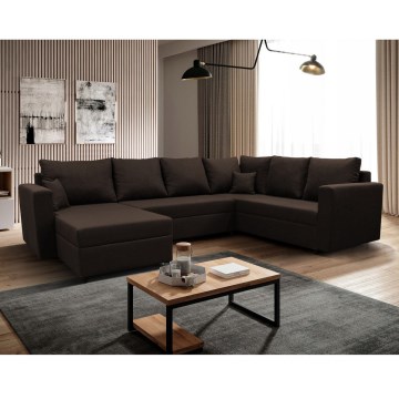 Canapé d'angle convertible universel en U SEYA marron avec rangement intégré