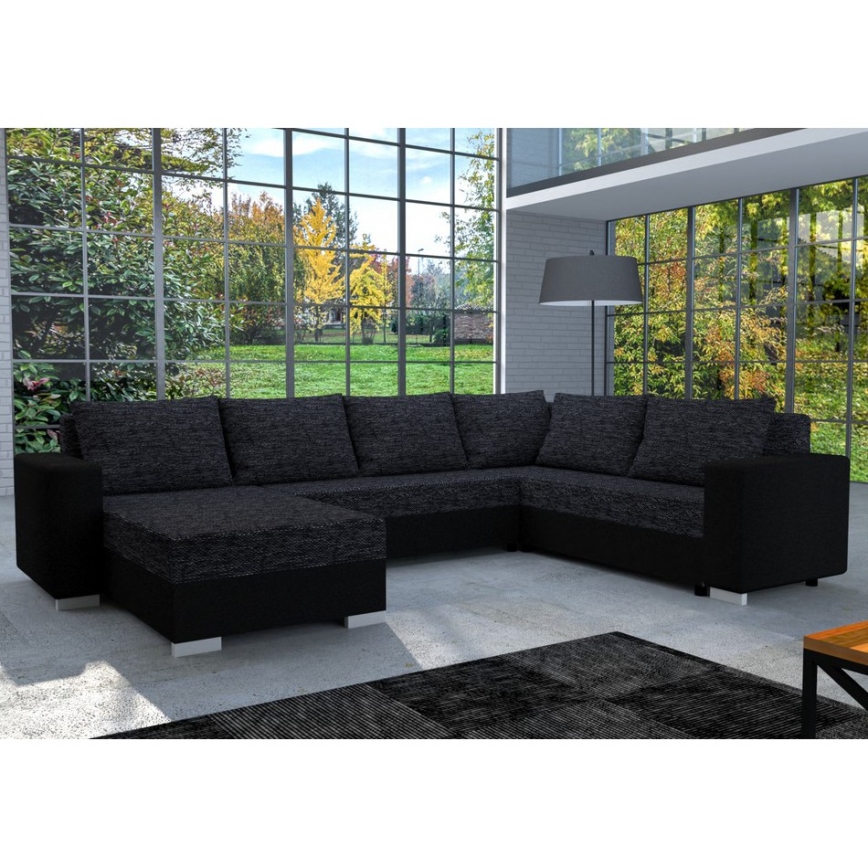 Canapé d'angle convertible universel en U YORK, noir/anthracite