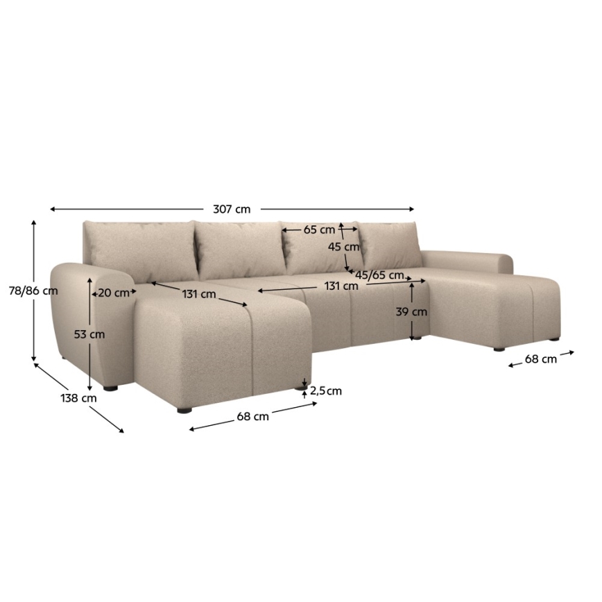 Canapé d'angle convertible universel rembourré NEWPORT beige