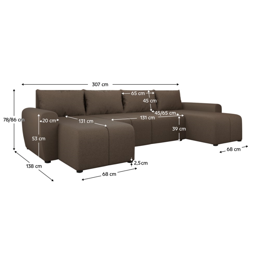 Canapé d'angle convertible universel rembourré NEWPORT marron