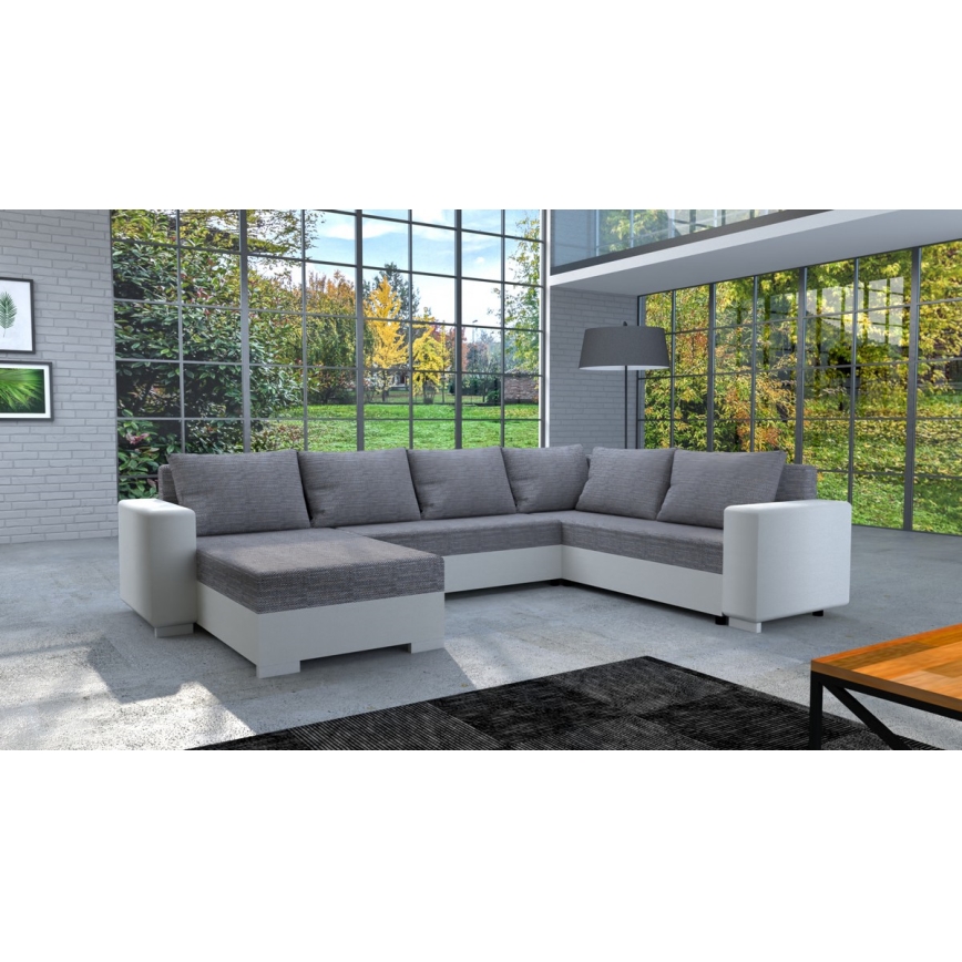 Canapé d'angle convertible universel rembourré YORK blanc/gris