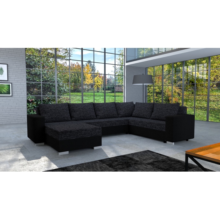 Canapé d'angle convertible universel rembourré YORK noir/anthracite