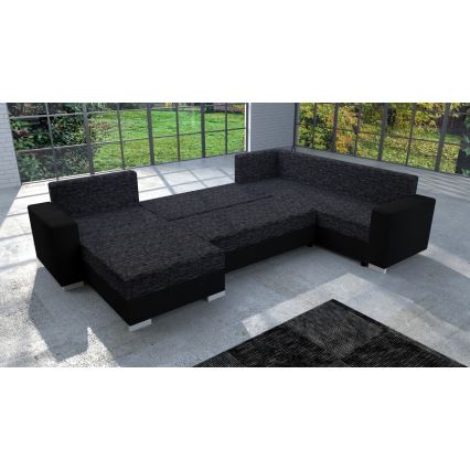 Canapé d'angle convertible universel rembourré YORK noir/anthracite