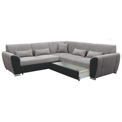 Canapé d'angle convertible VISEU en L avec coffre de rangement, angle droit, gris/noir