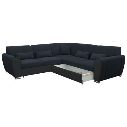 Canapé d'angle convertible VISEU en L avec coffre de rangement, version droite — anthracite/noir