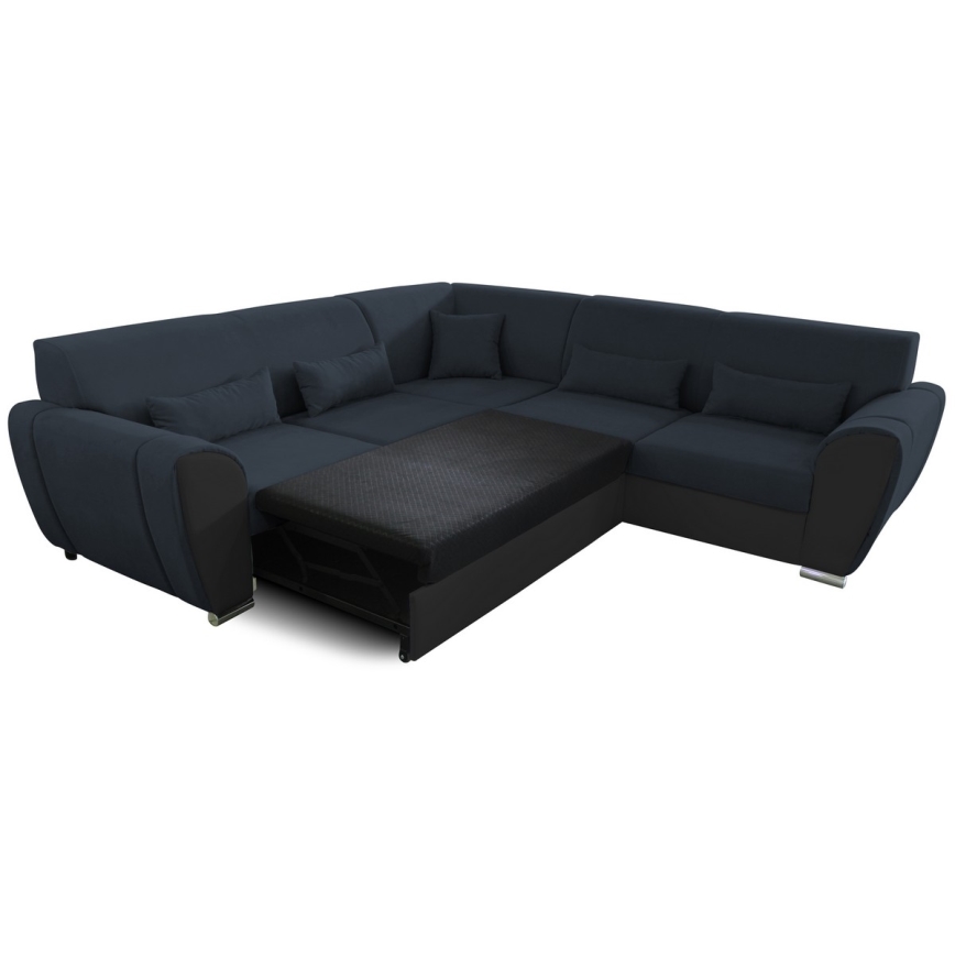 Canapé d'angle convertible VISEU en L avec coffre de rangement, version droite — anthracite/noir