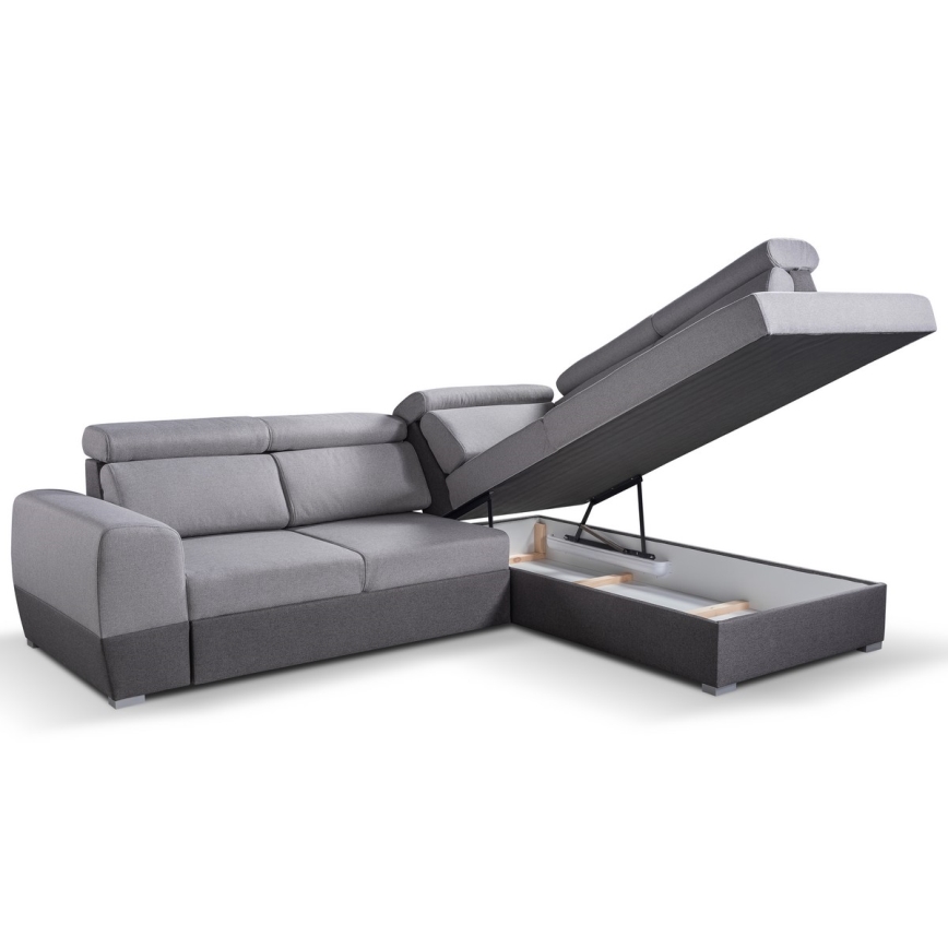 Canapé d'angle convertible en L avec rangement MATRIX gris droit
