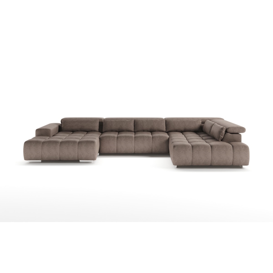 Canapé d'angle en U TROPEA avec appuie-têtes, version droite, beige