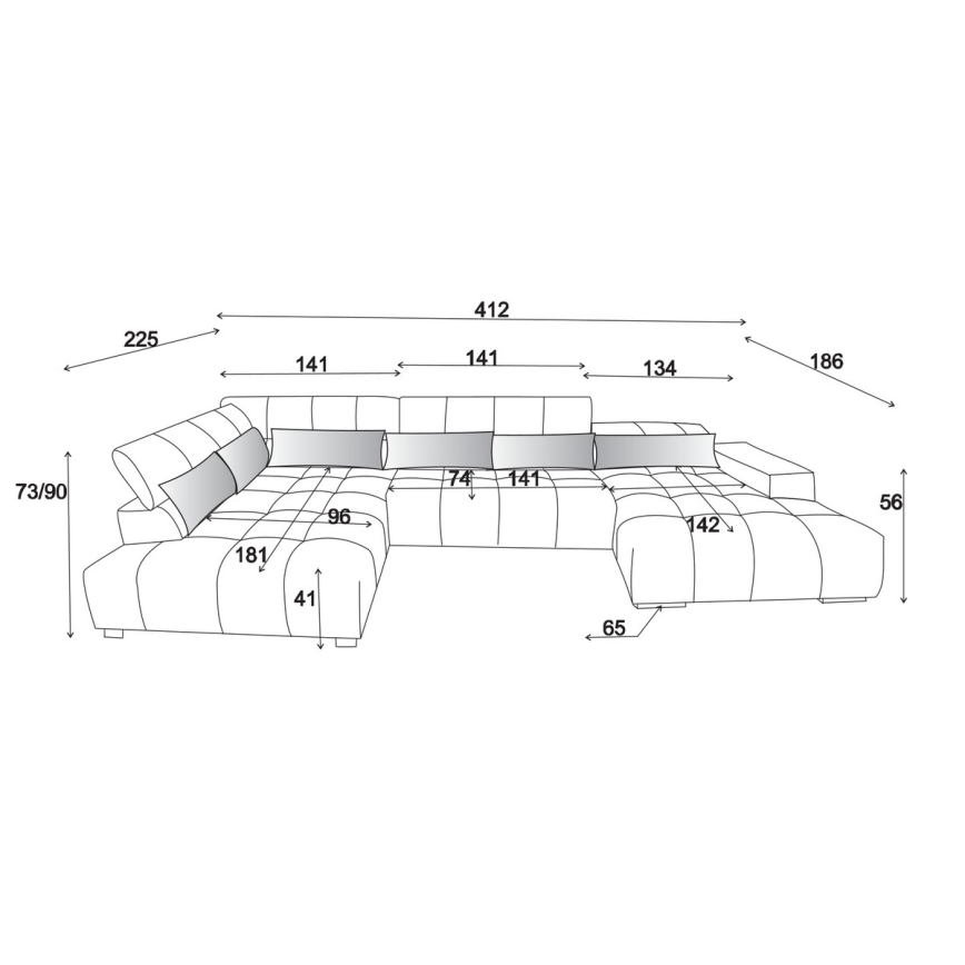 Canapé d'angle en U TROPEA gauche avec appuie-têtes beige