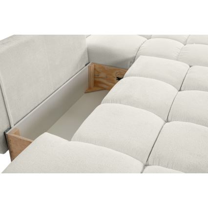 Canapé d'angle convertible en tissu avec rangement, forme en L ALMADA, côté droit, beige