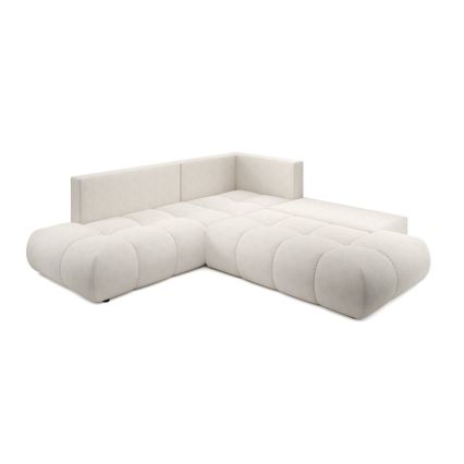 Canapé d'angle convertible en tissu avec rangement, forme en L ALMADA, côté droit, beige