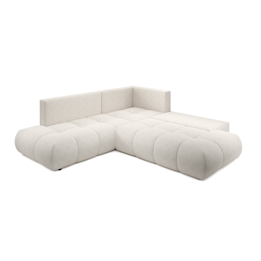 Canapé d'angle convertible en tissu avec rangement, forme en L ALMADA, côté droit, beige