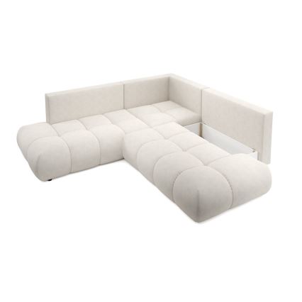Canapé d'angle convertible en tissu avec rangement, forme en L ALMADA, côté droit, beige
