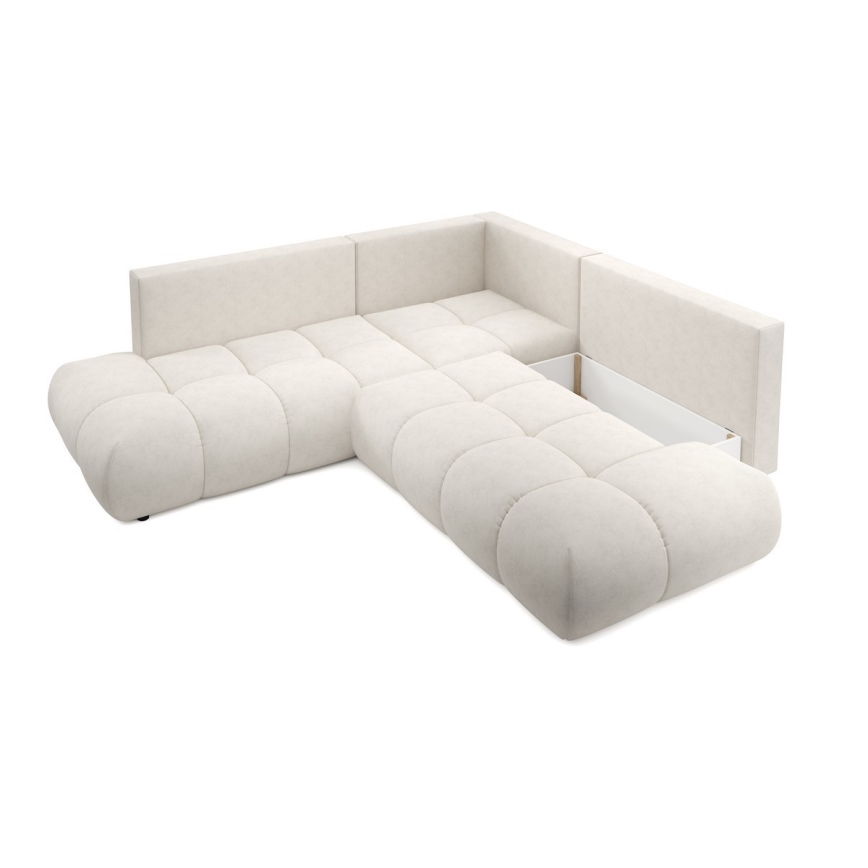 Canapé d'angle convertible en tissu avec rangement, forme en L ALMADA, côté droit, beige